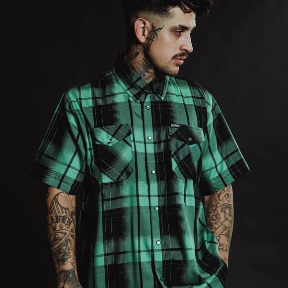 DIXXON Green and Black Plaid Casual Button Down Shirt - Picture 3 of 6